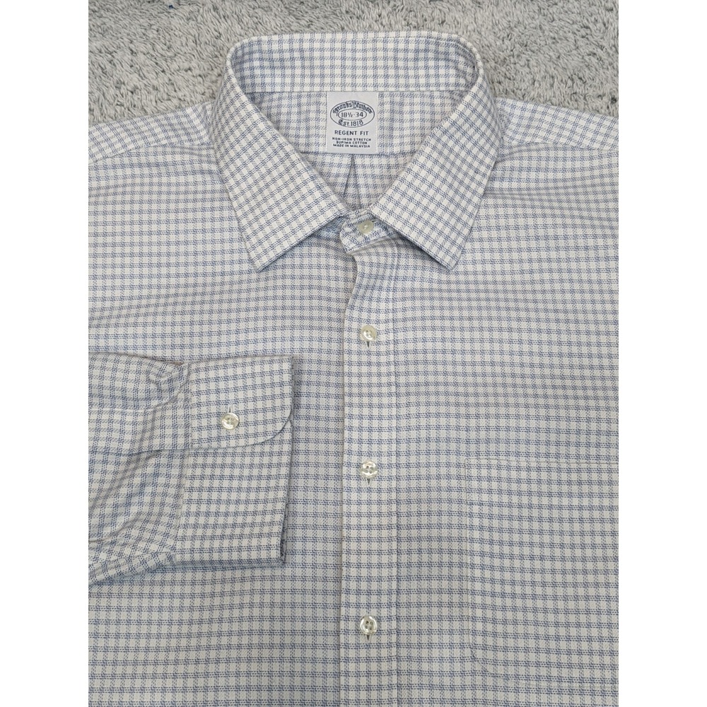 Brooks Brothers 1818 Regent Button Oxford‎ Dress Shirt 18.5-34 White Blue Checks